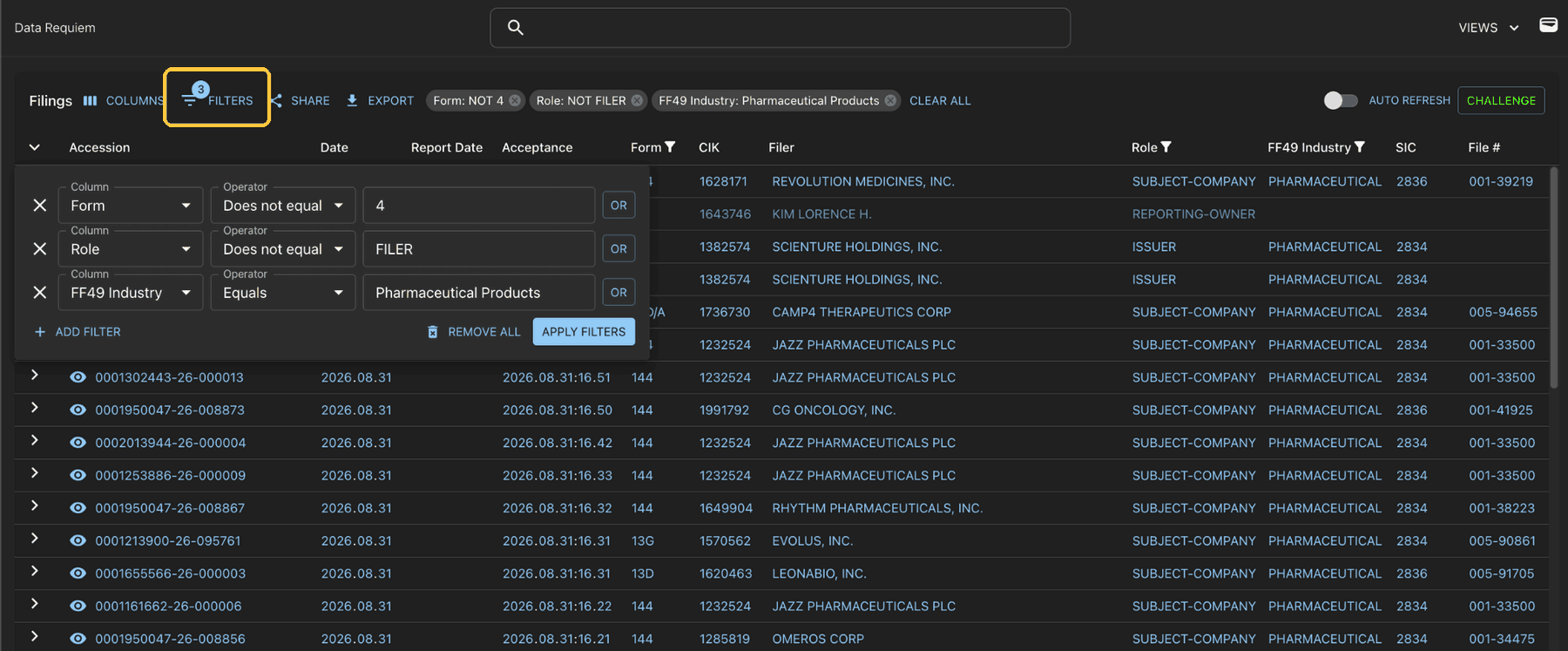 Advanced filter dialog with the filter builder highlighted